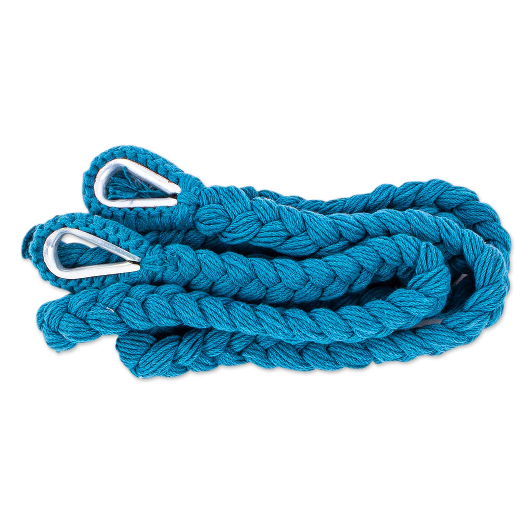 Tasseled Cotton Rope Mayan Hammock Swing in Teal from Mexico - Ocean Seat in Turquoise
