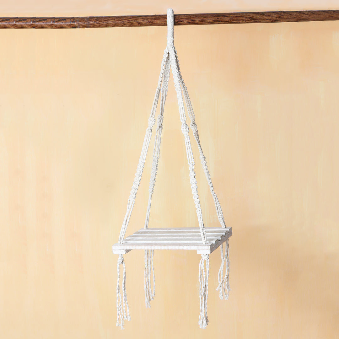 Hand-Knotted Macrame Cotton Hanging Shelf - Bohemian Wind