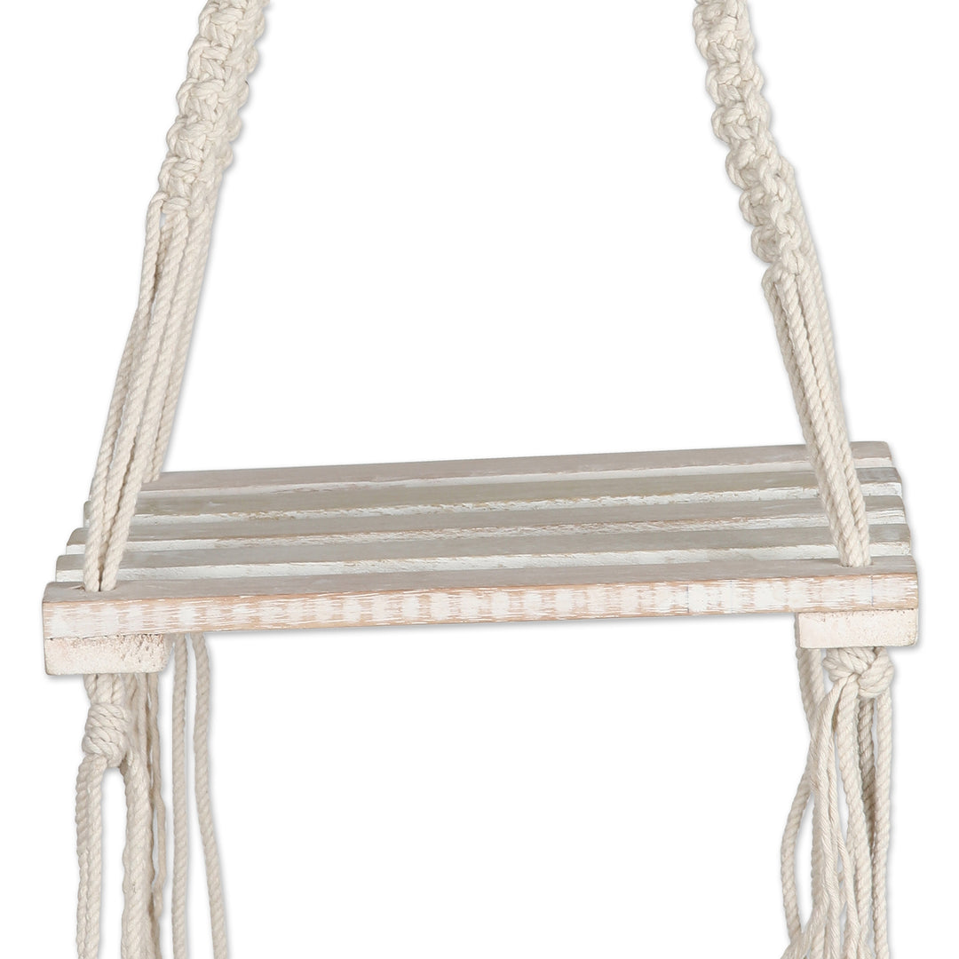 Hand-Knotted Macrame Cotton Hanging Shelf - Bohemian Wind