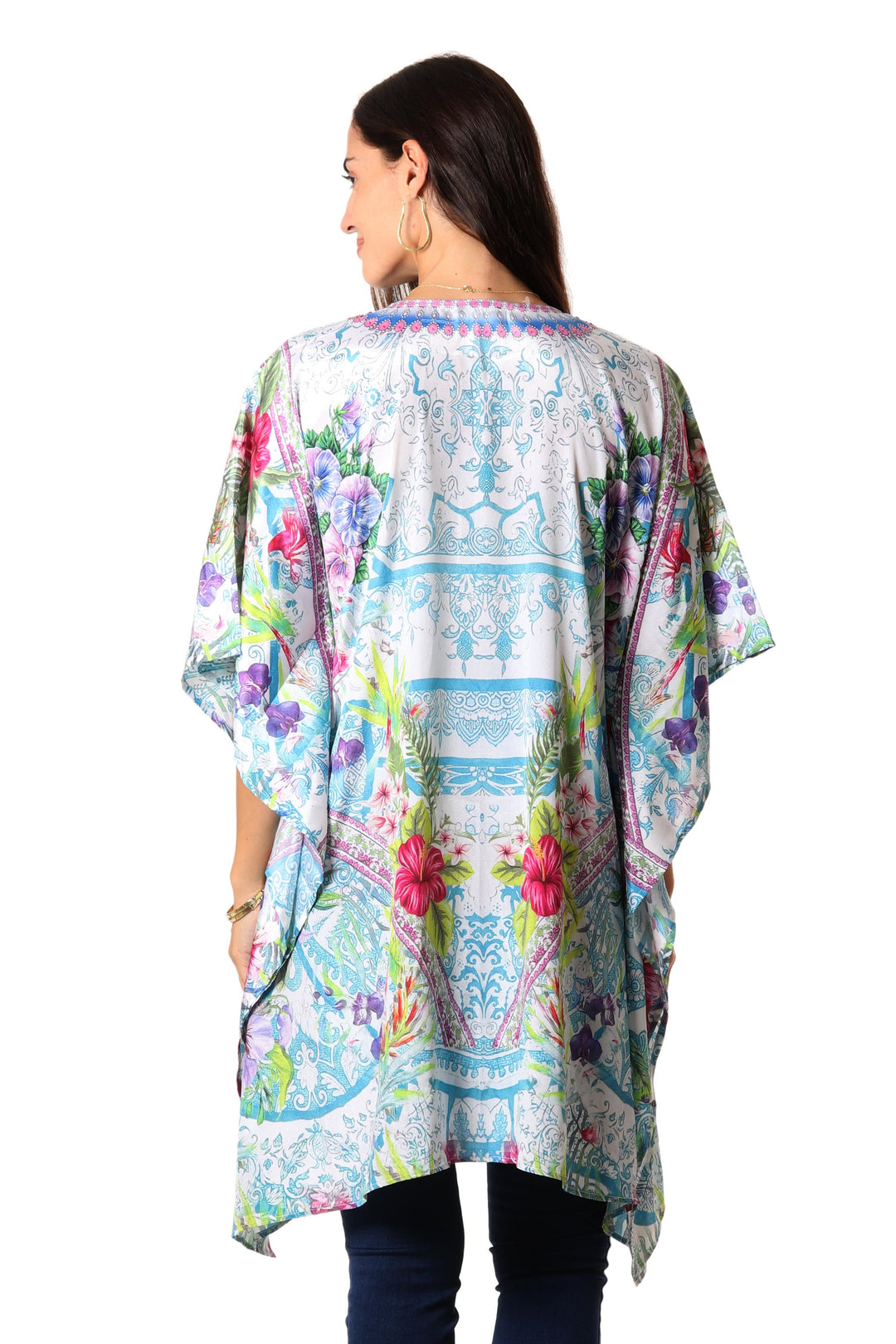 Glass Bead Embellished Caftan from India - Spring Smile