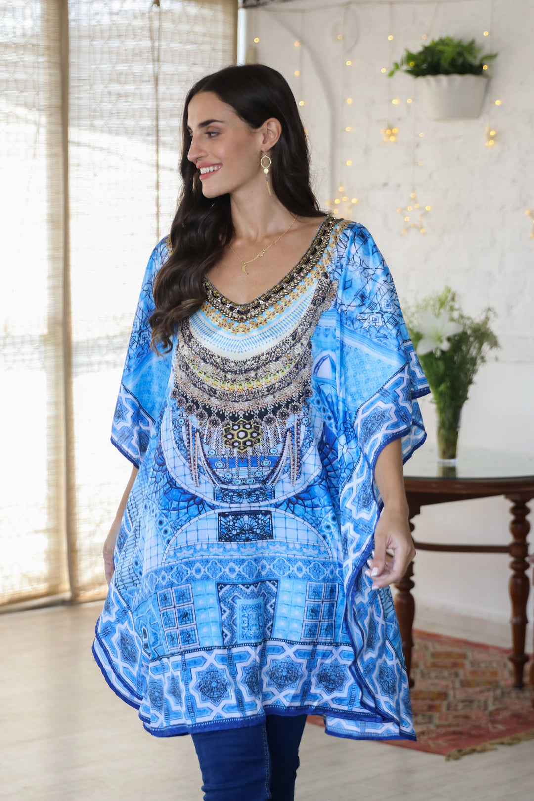 Blue Glass Beaded Caftan from India - Egyptian Beauty