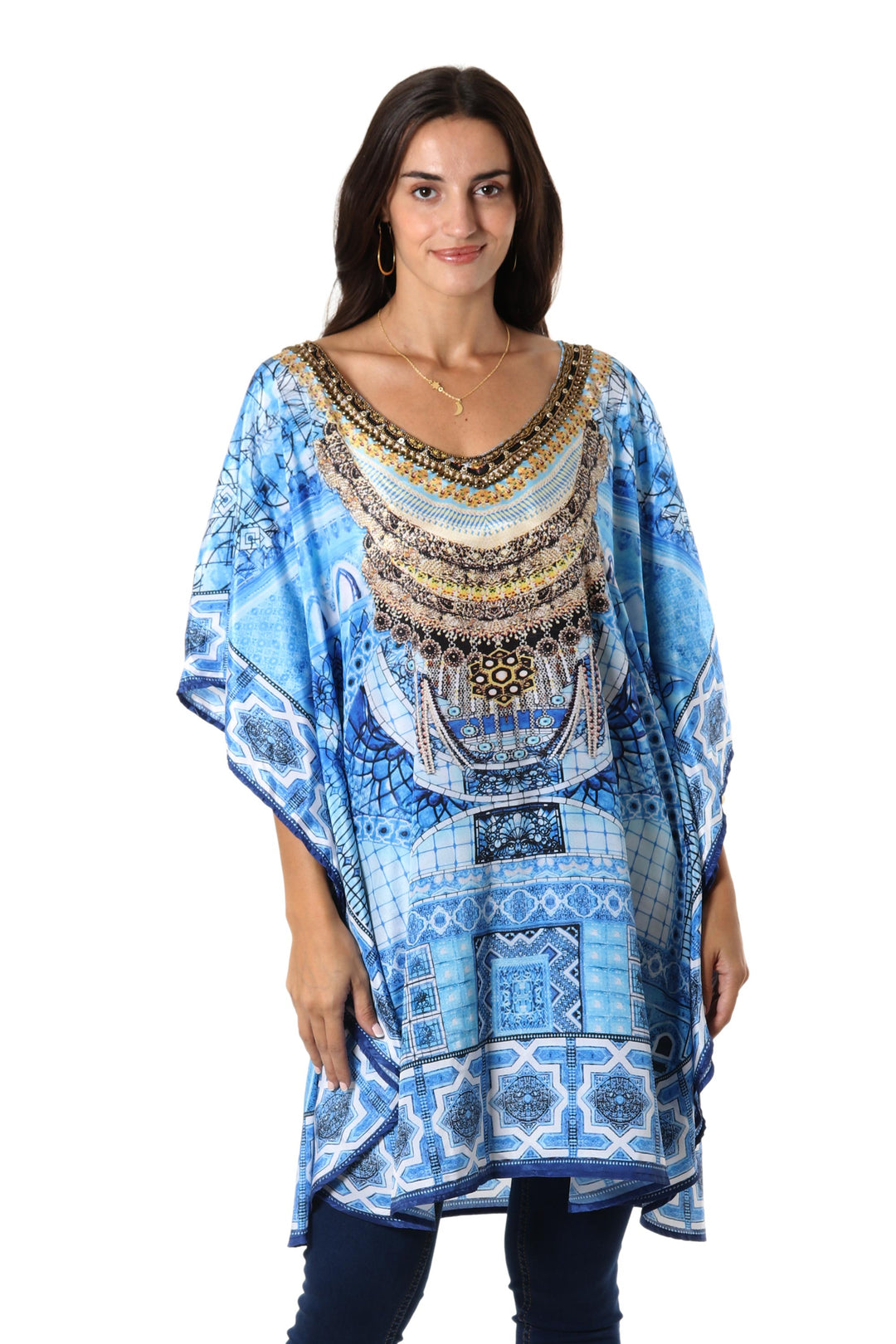 Blue Glass Beaded Caftan from India - Egyptian Beauty