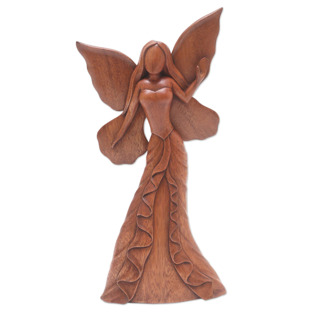 Hand Carved Suar Wood Fairy Statuette - Butterfly Queen