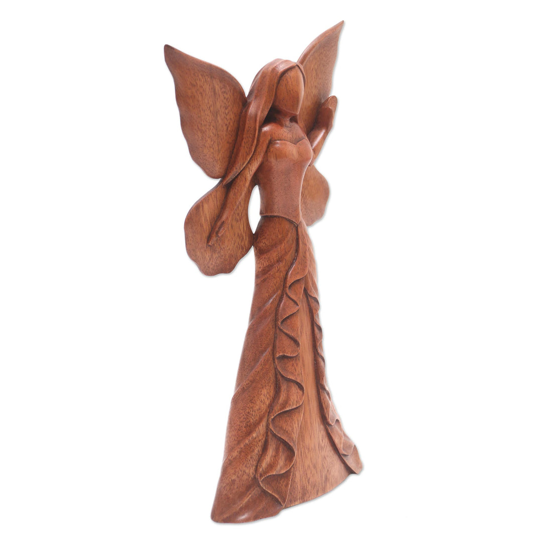 Hand Carved Suar Wood Fairy Statuette - Butterfly Queen