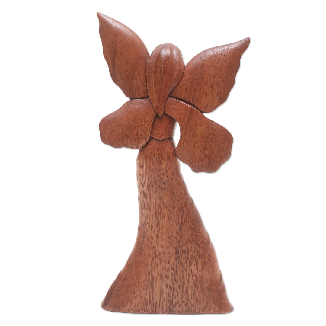 Hand Carved Suar Wood Fairy Statuette - Butterfly Queen