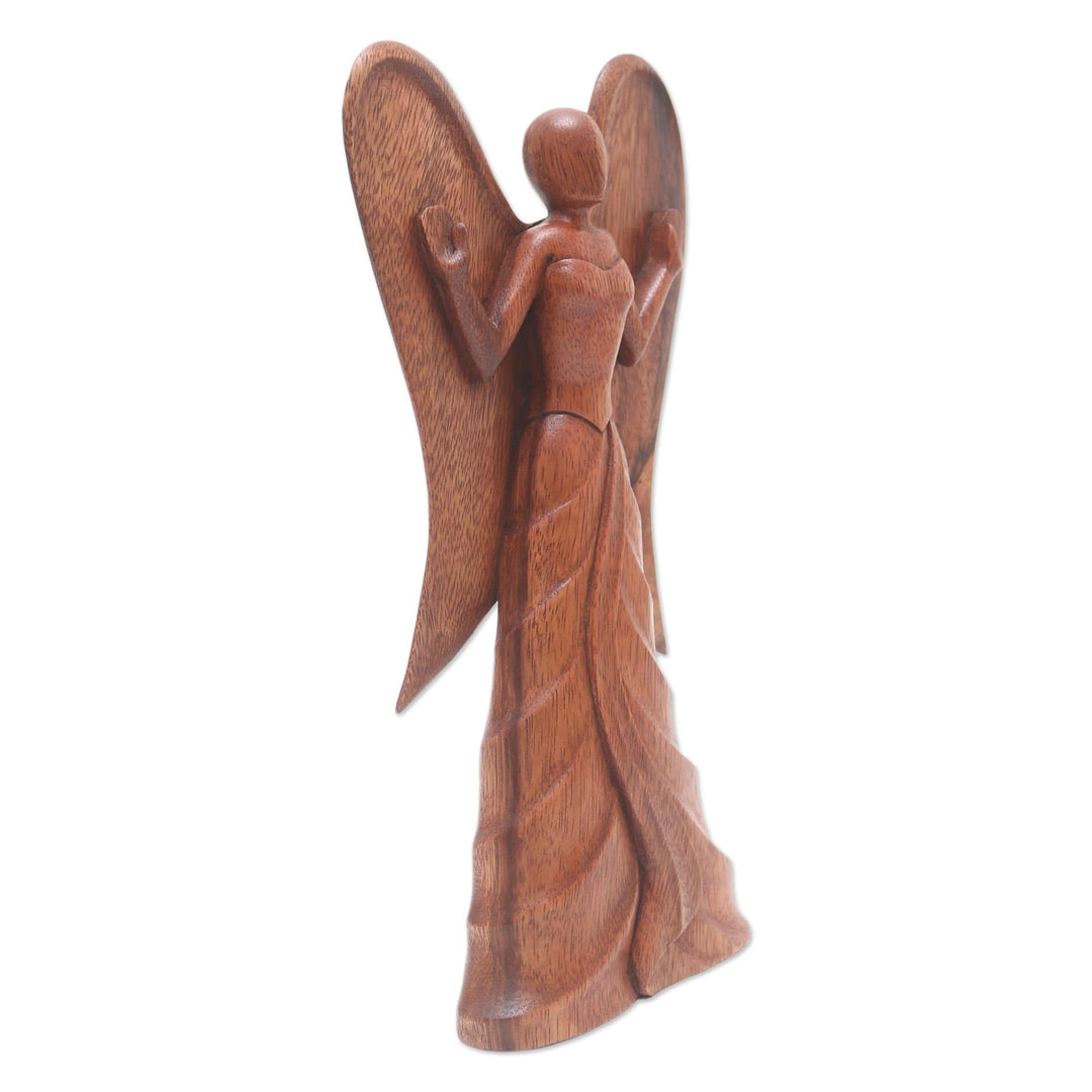 Hand Carved Suar Wood Angel Statuette - Angel in Heaven