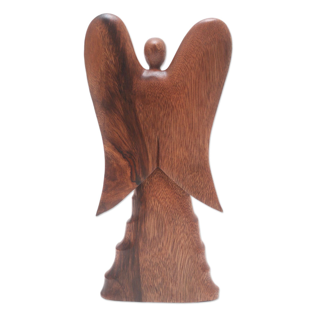 Hand Carved Suar Wood Angel Statuette - Angel in Heaven