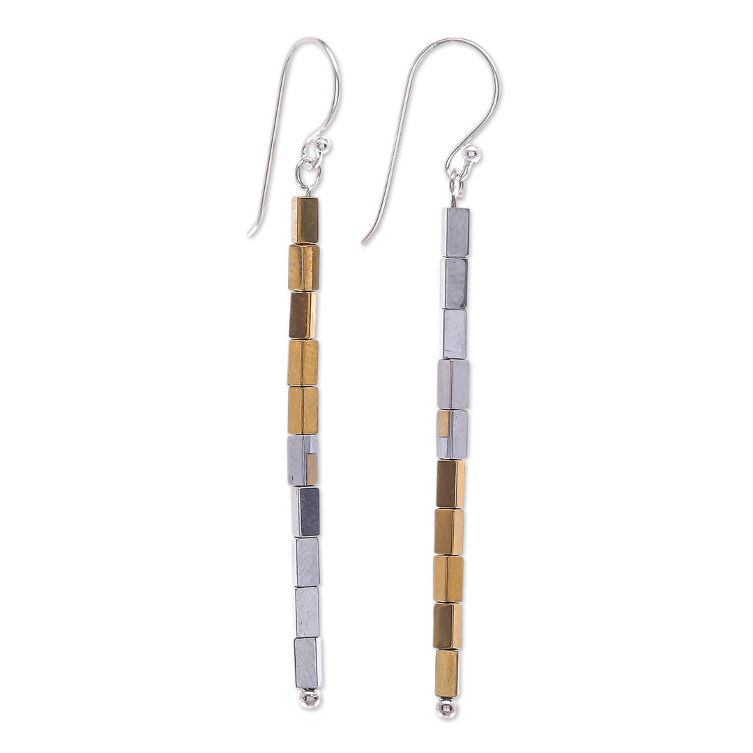 Gold-Coated Sterling Silver Hematite Dangle Earrings - Sun and Stars