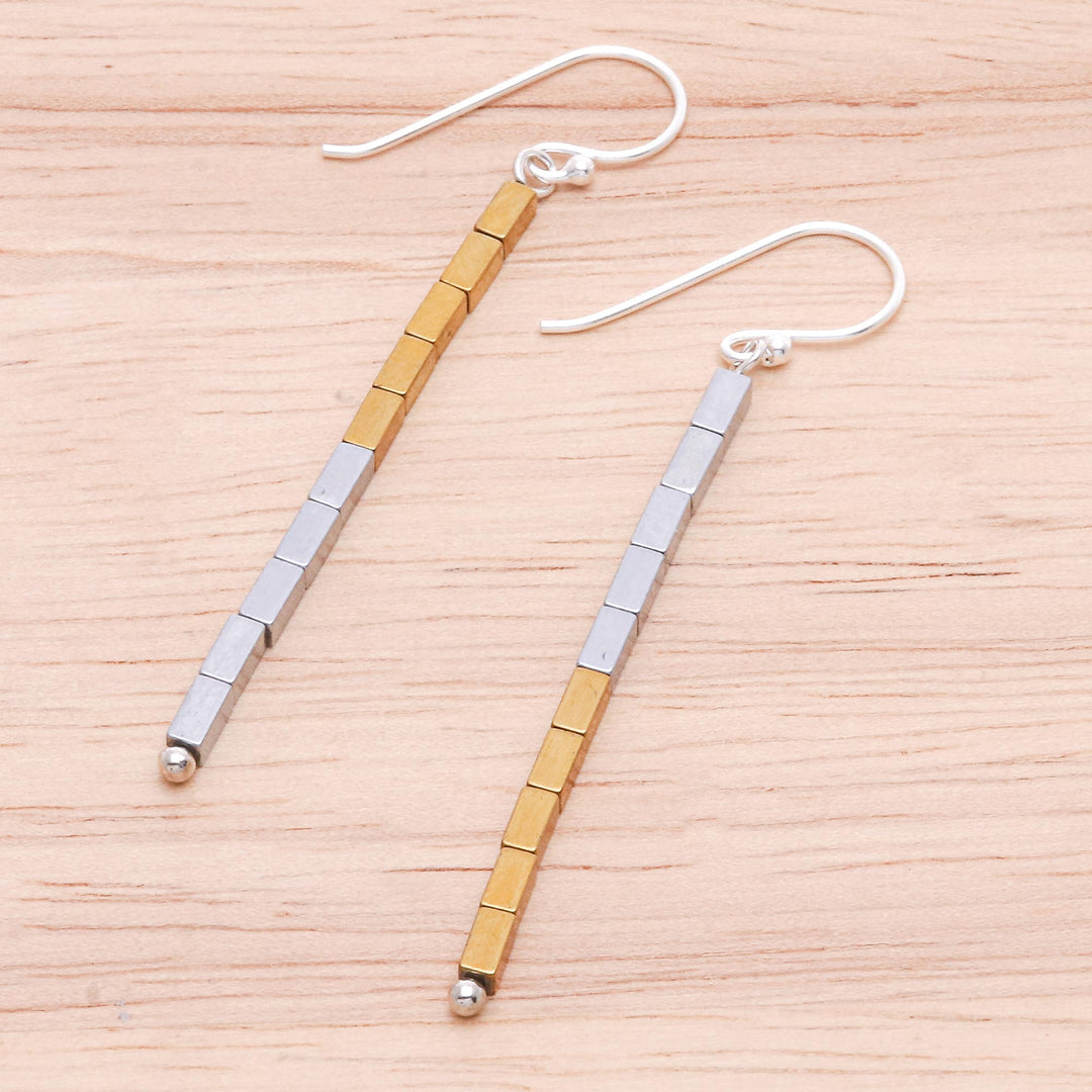 Gold-Coated Sterling Silver Hematite Dangle Earrings - Sun and Stars