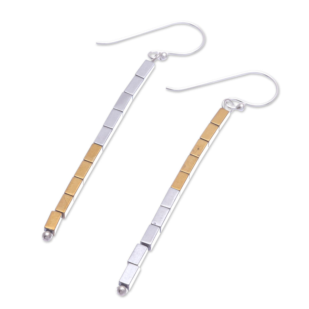 Gold-Coated Sterling Silver Hematite Dangle Earrings - Sun and Stars
