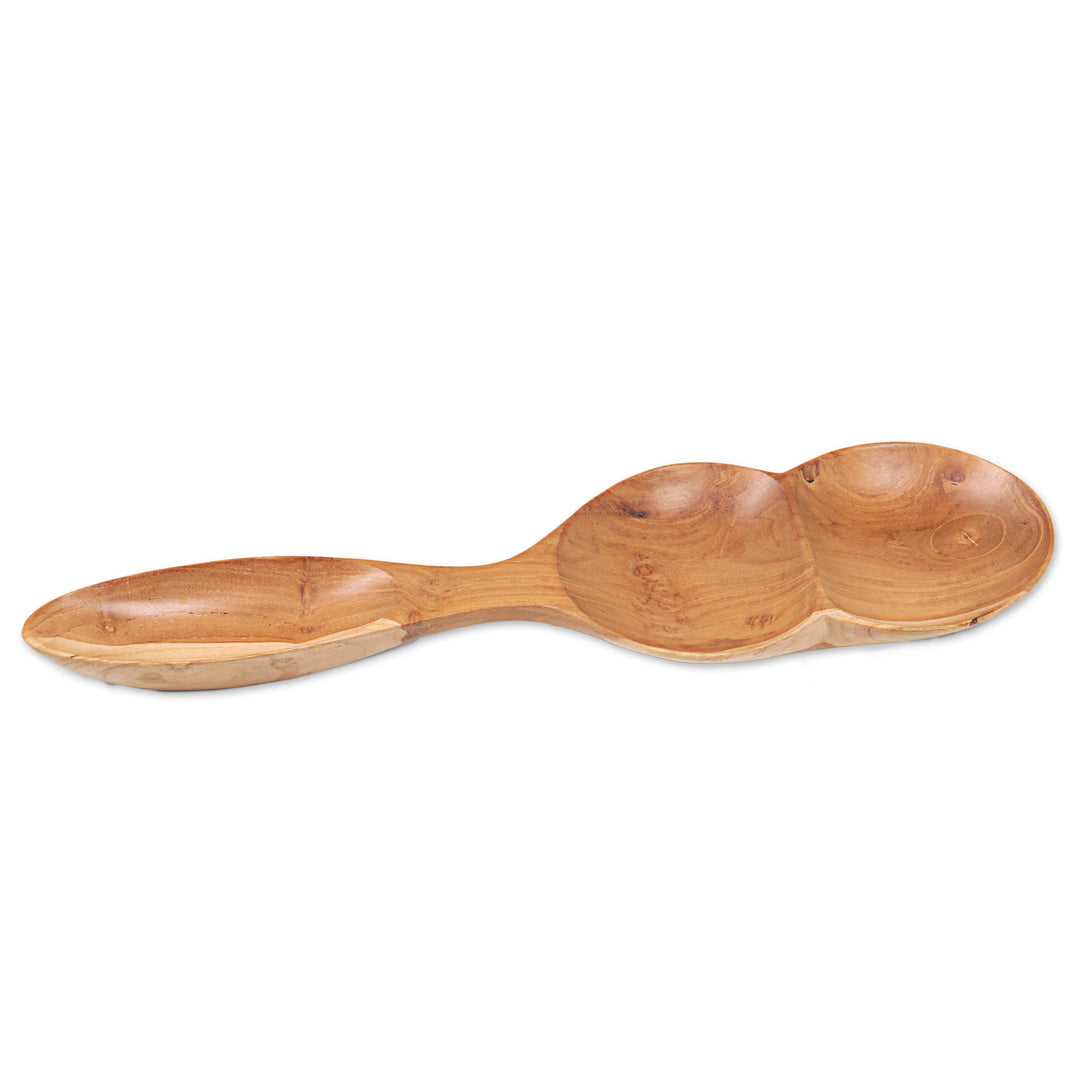 Violin-Shaped Hand Crafted Serving Dish in Teak Wood - Natural Violin