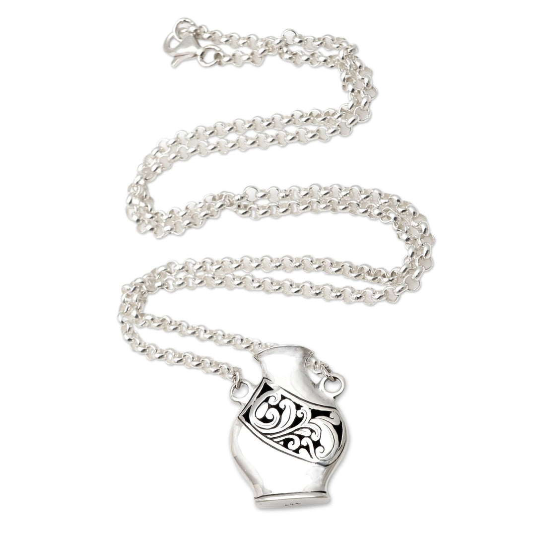 Unisex Sterling Silver Water Jug Pendant Necklace - Amphora