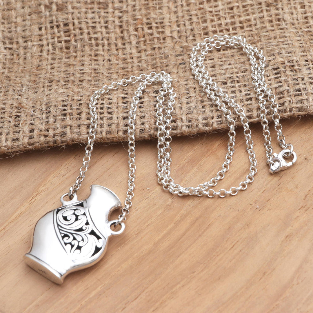 Unisex Sterling Silver Water Jug Pendant Necklace - Amphora