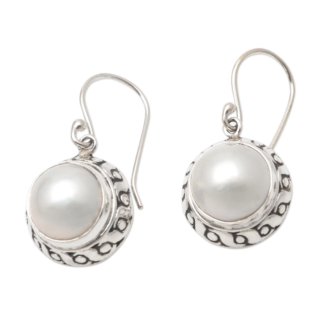 Cultured Pearl and Sterling Silver Dangle Earrings - White Sea
