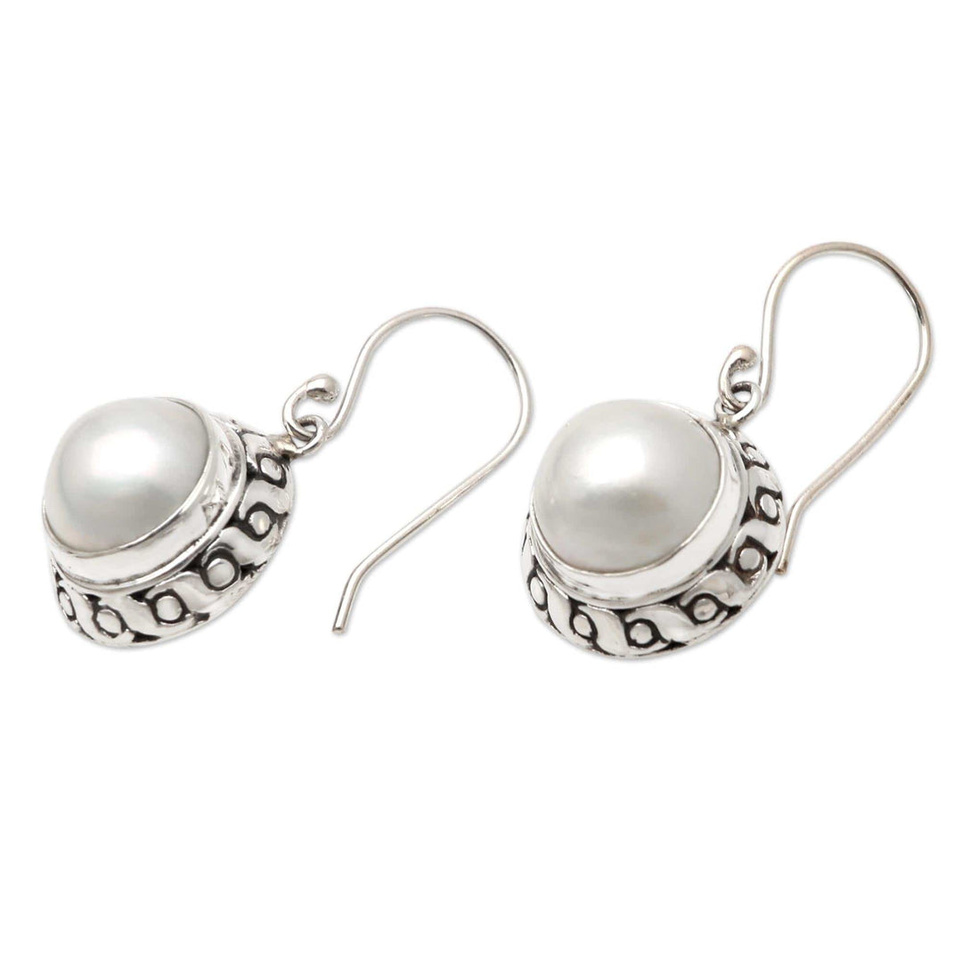 Cultured Pearl and Sterling Silver Dangle Earrings - White Sea