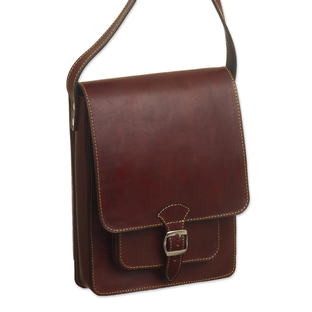 Andean Leather Crossbody Messenger Bag from Peru - Little Adventure
