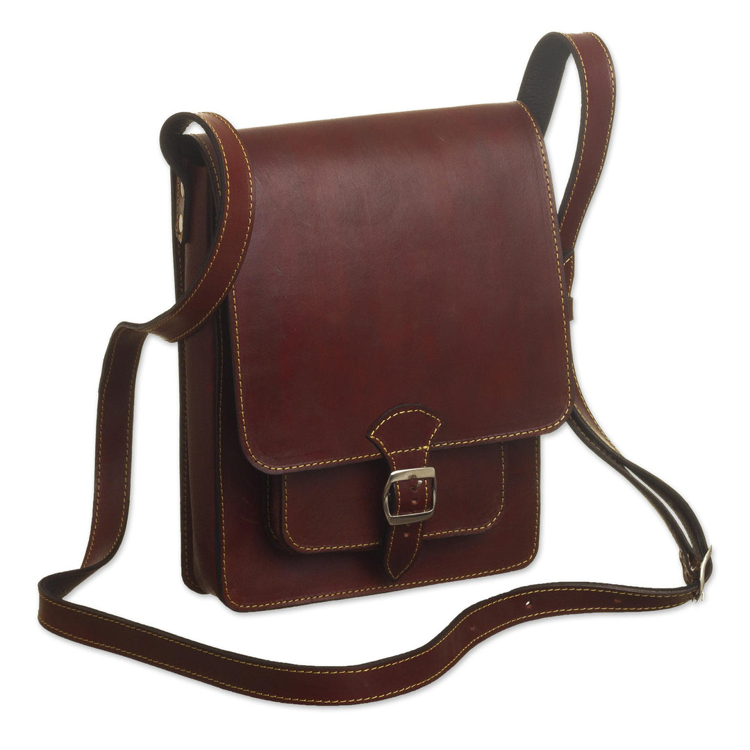 Andean Leather Crossbody Messenger Bag from Peru - Little Adventure
