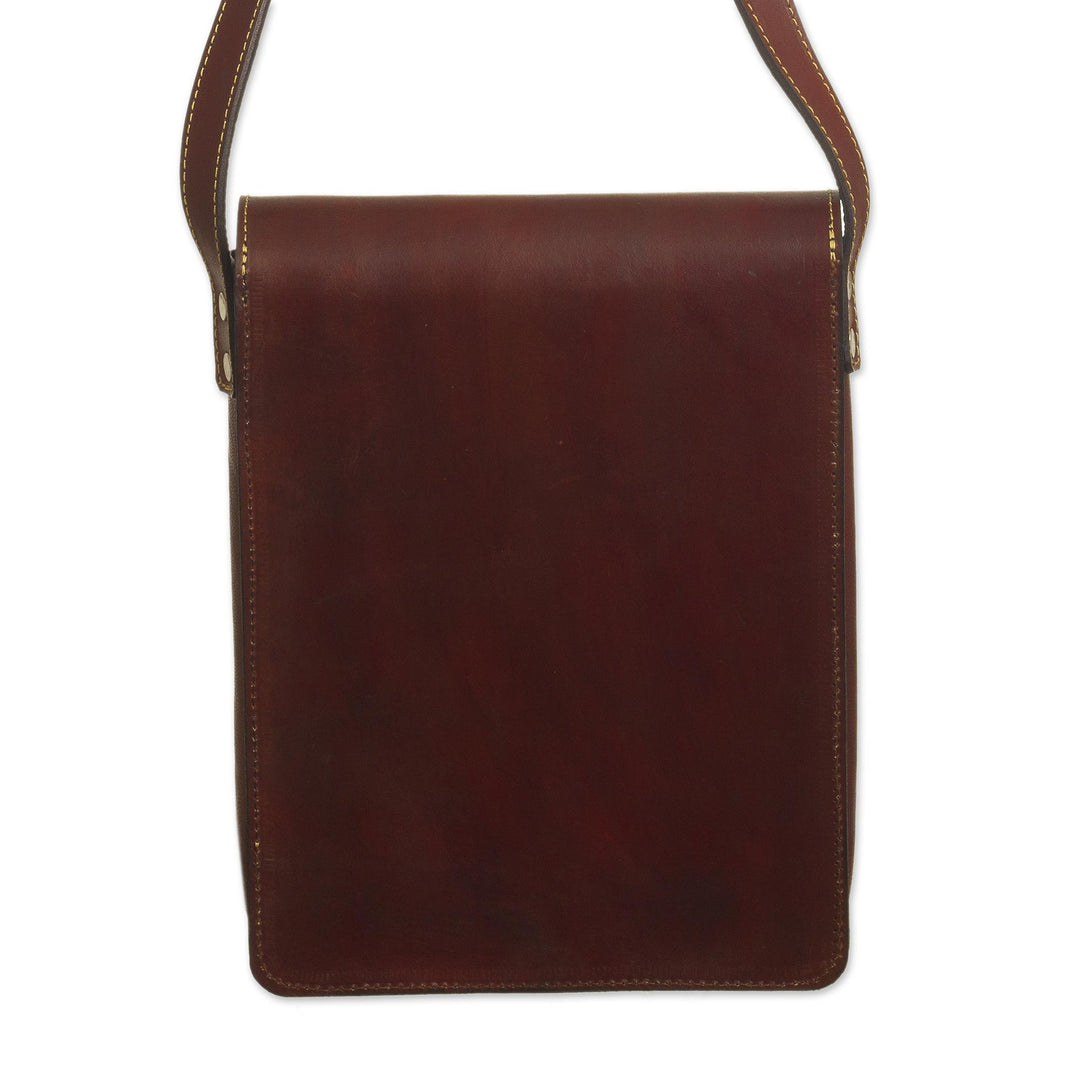 Andean Leather Crossbody Messenger Bag from Peru - Little Adventure