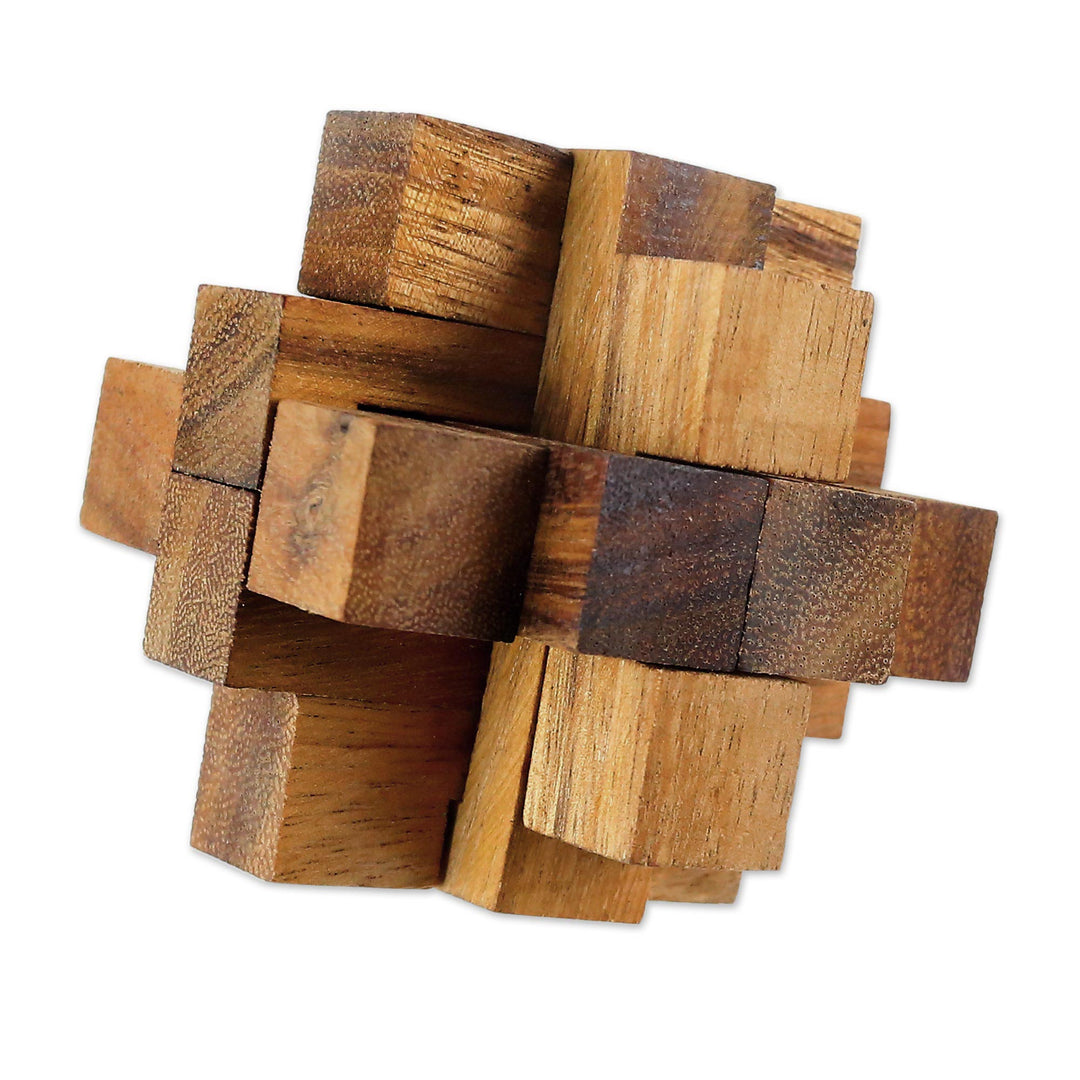 Hand Made Wood Puzzle Game Geometric from Thailand - Diamond Cube