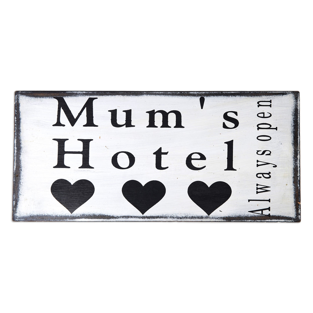 Hand Made White Wood Familial Sign from Indonesia - Mum's Hotel