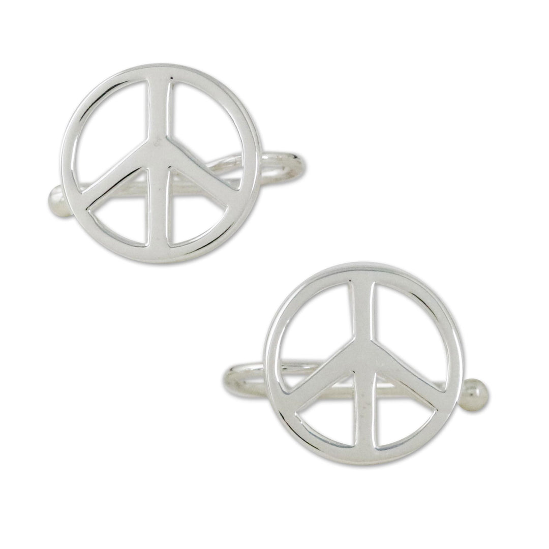 Sterling Silver Peace Sign Ear Cuffs from Thailand - Shimmering Peace