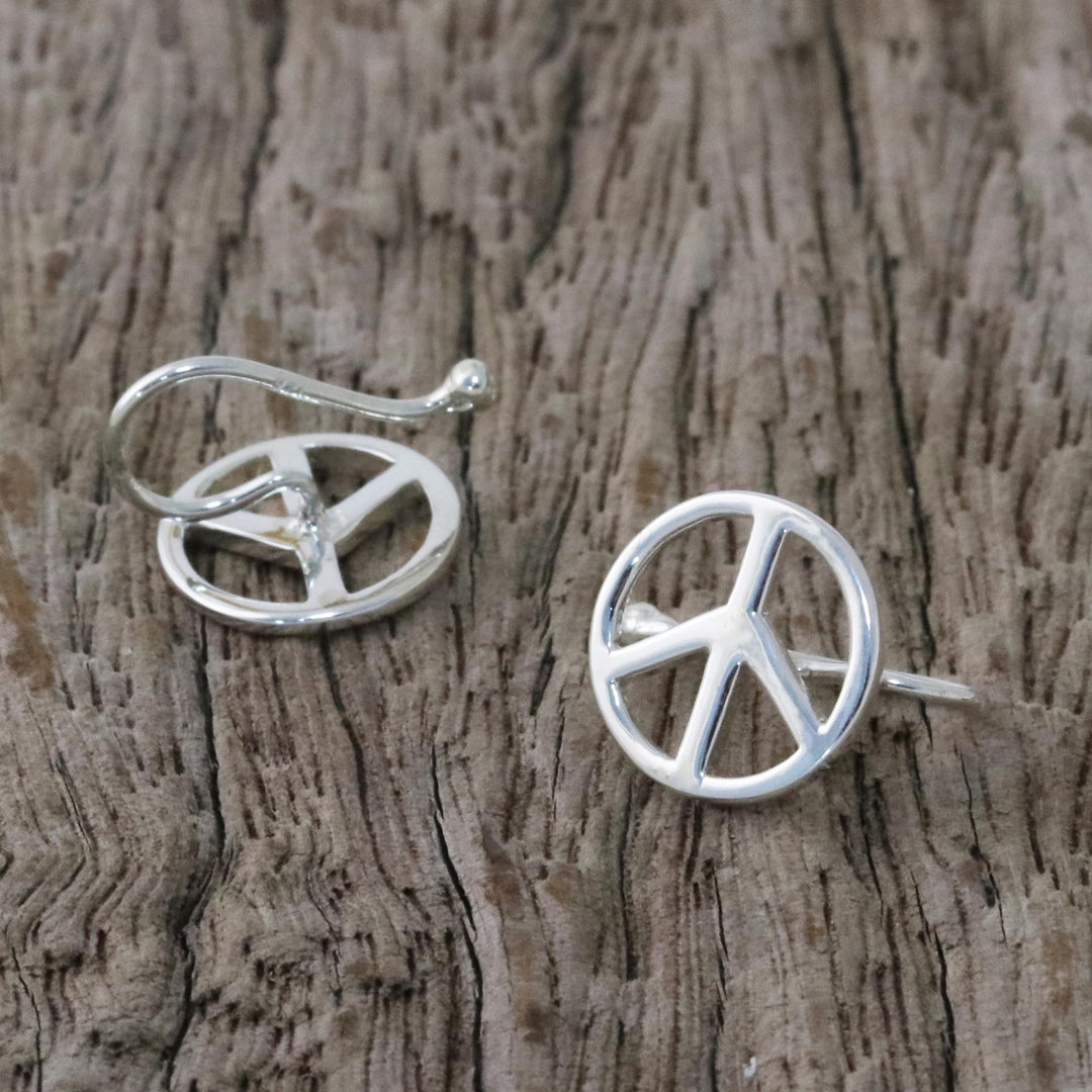 Sterling Silver Peace Sign Ear Cuffs from Thailand - Shimmering Peace