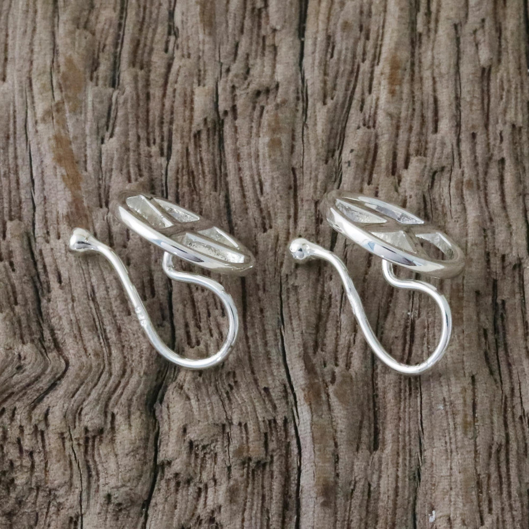Sterling Silver Peace Sign Ear Cuffs from Thailand - Shimmering Peace