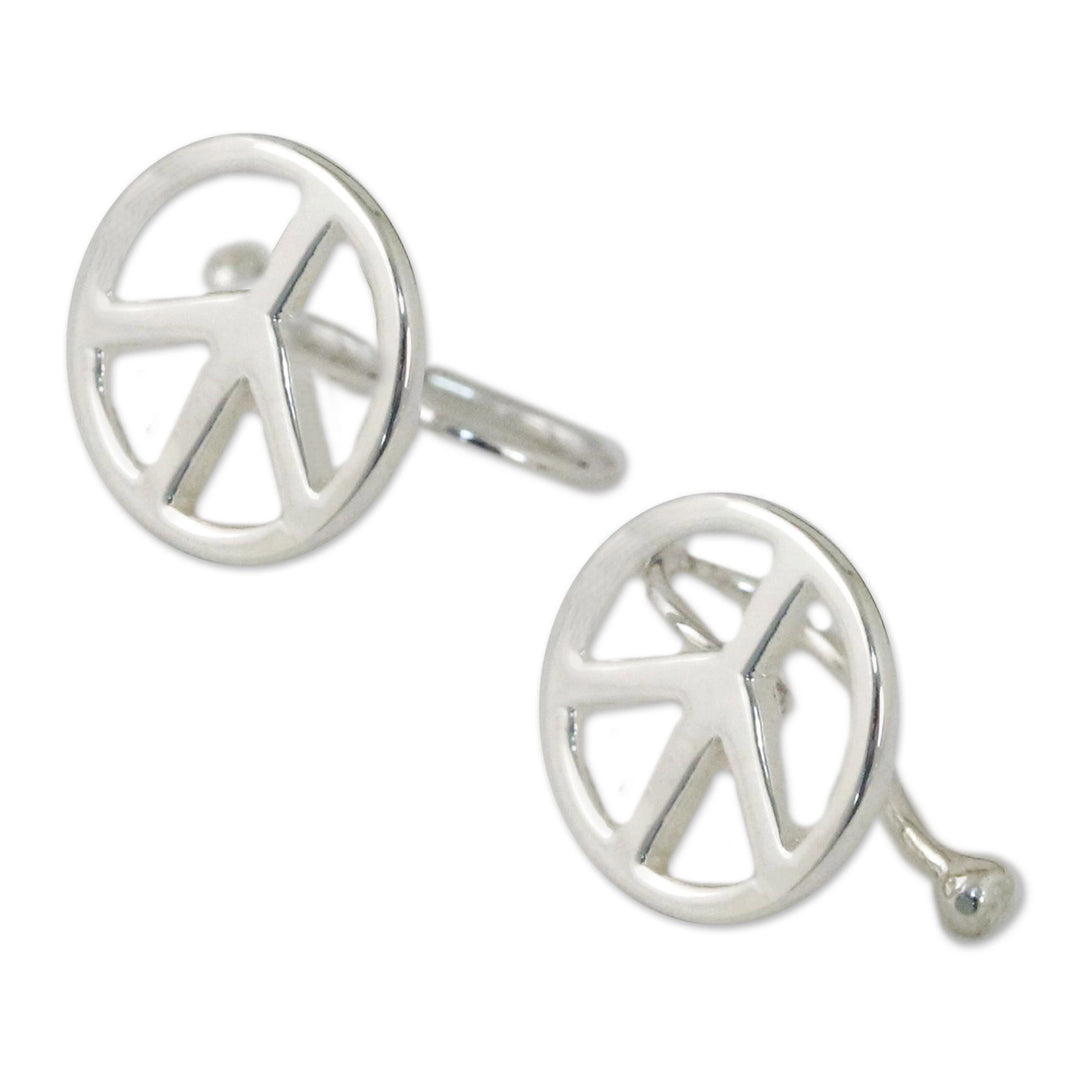 Sterling Silver Peace Sign Ear Cuffs from Thailand - Shimmering Peace