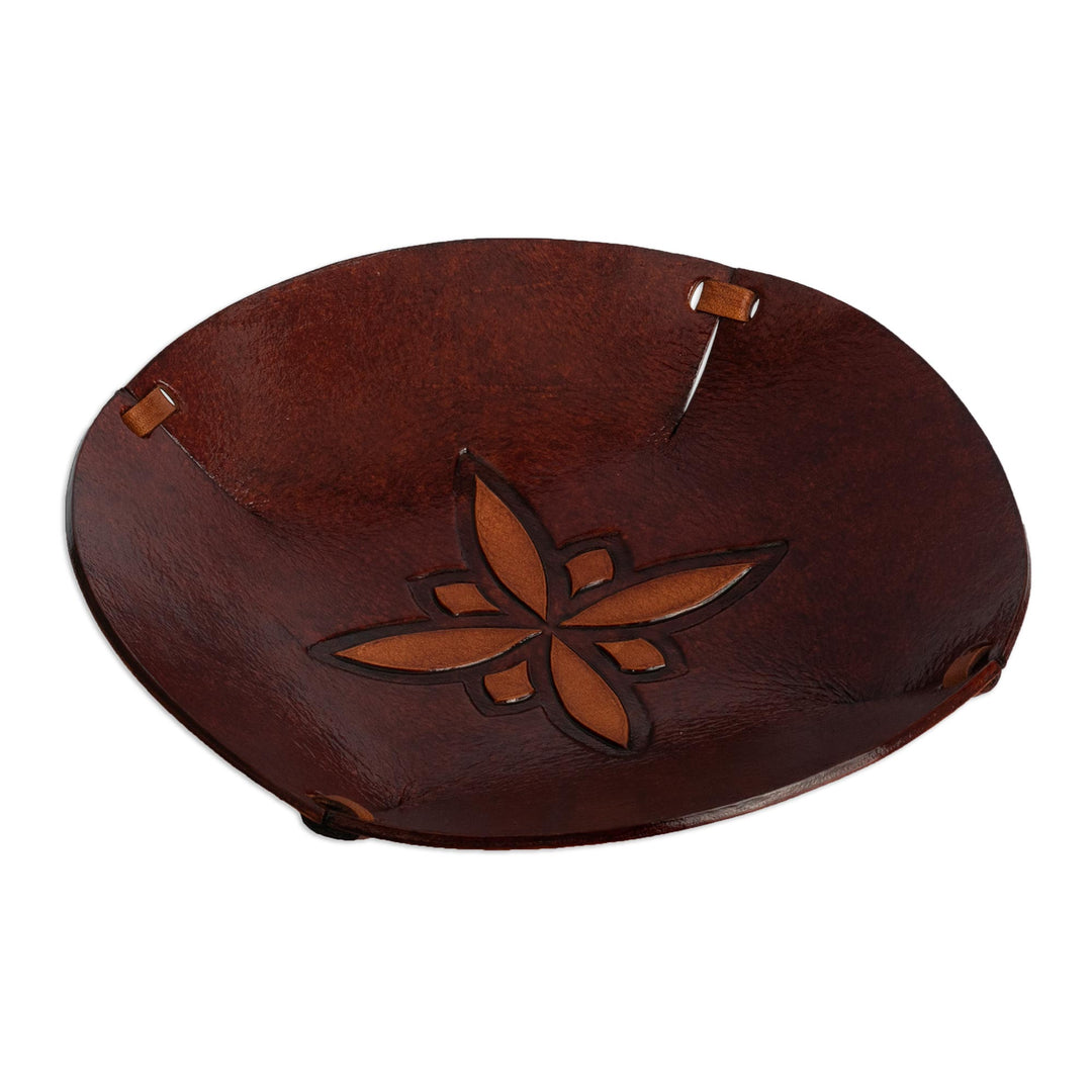 Star Motif Hand Tooled Brown Leather Catchall from Peru - Gothic Star