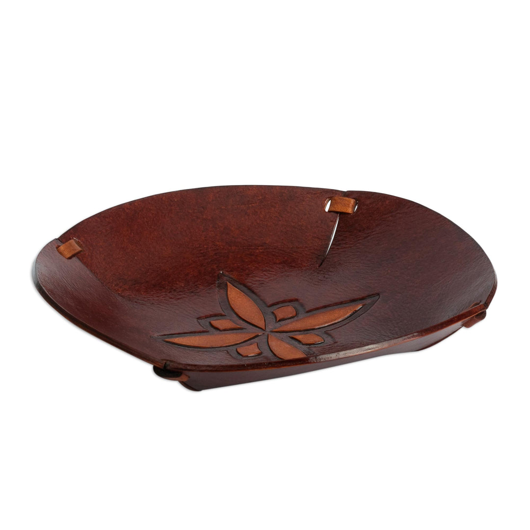 Star Motif Hand Tooled Brown Leather Catchall from Peru - Gothic Star