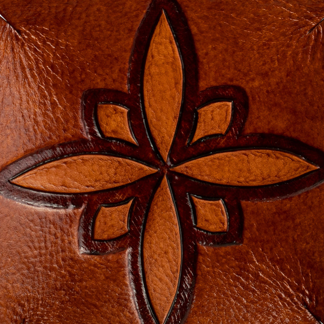 Pure Leather Catchall with Floral Design from Peru - Andean Flower