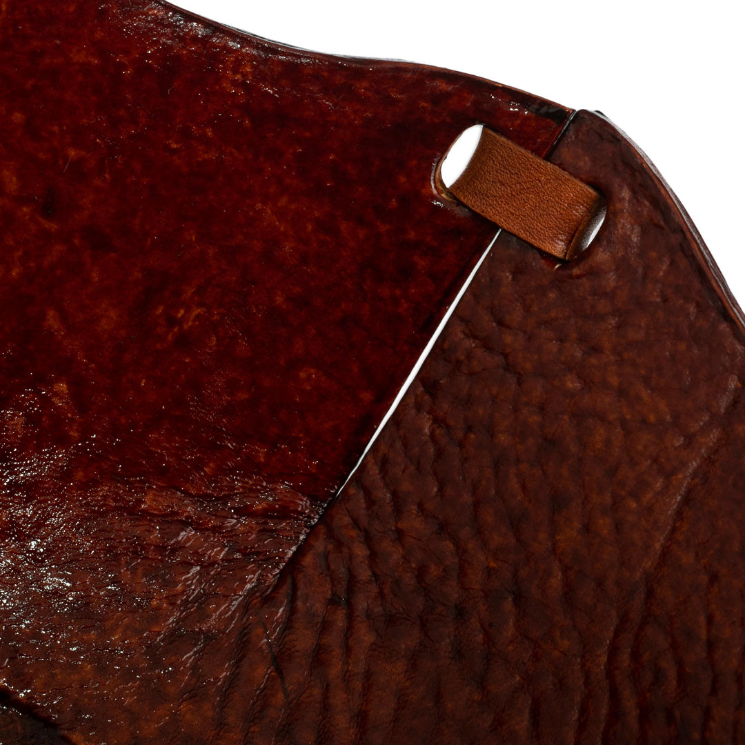 Hand Tooled Leather Catchall Plate from Peru - Mahogany Flower