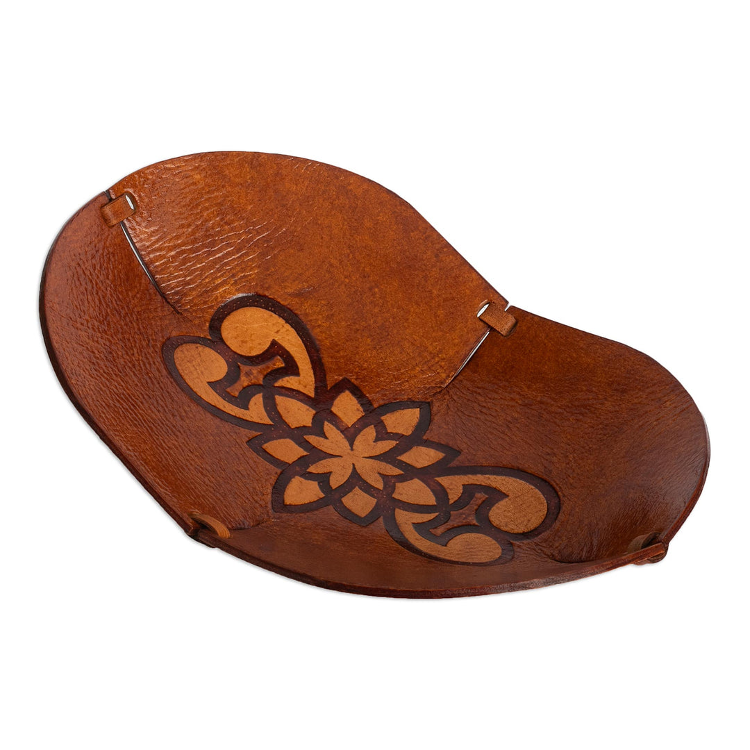 Hand Crafted Leather Catchall with Floral Design from Peru - Floral Illusion