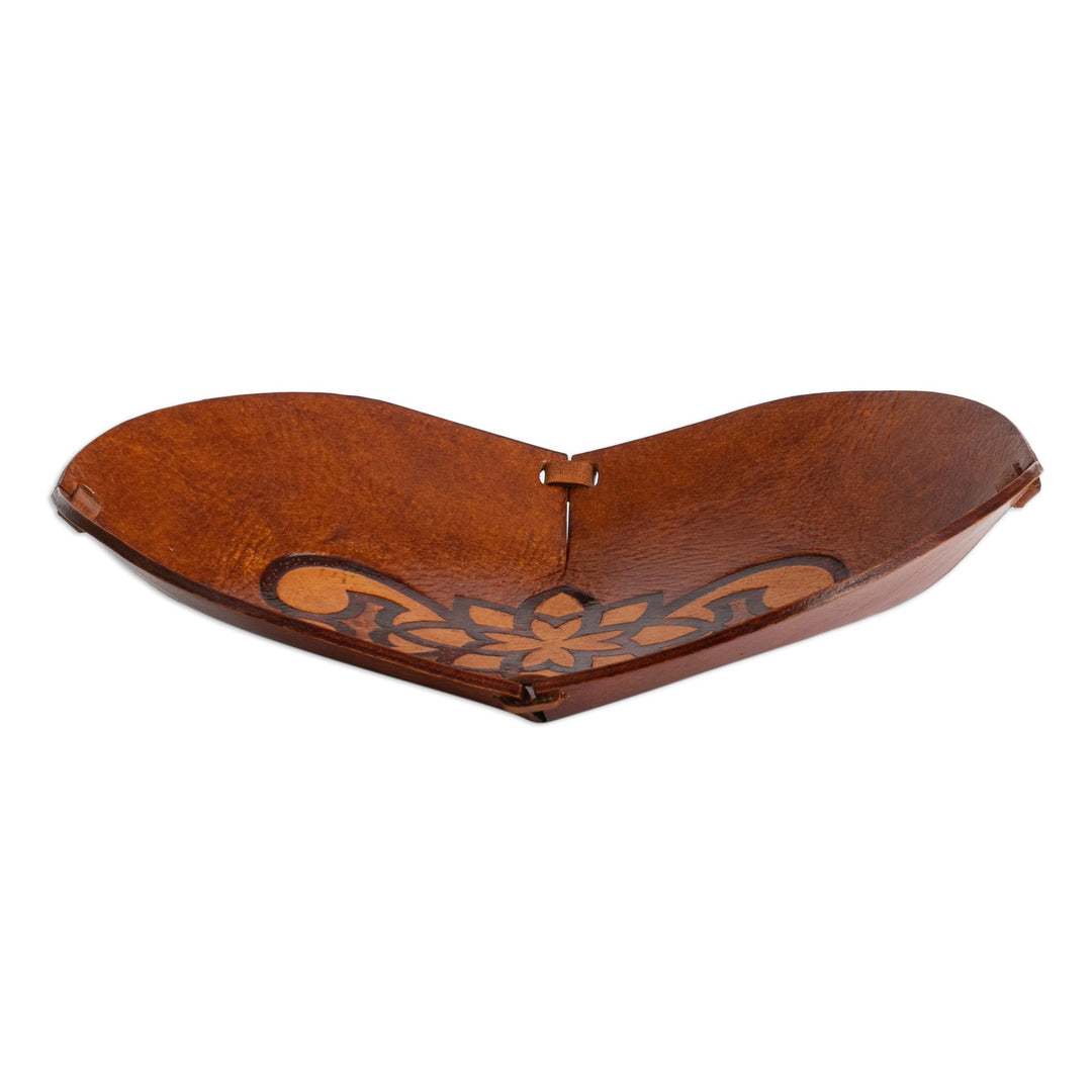 Hand Crafted Leather Catchall with Floral Design from Peru - Floral Illusion