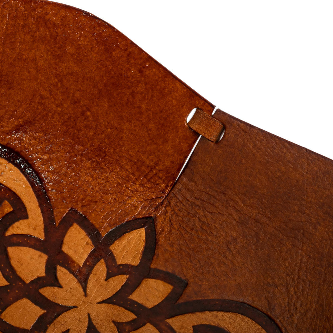 Hand Crafted Leather Catchall with Floral Design from Peru - Floral Illusion