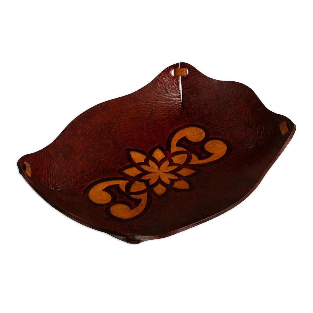 Tooled Leather Rectangular Brown Catchall Plate from Peru - Redwood Gothic