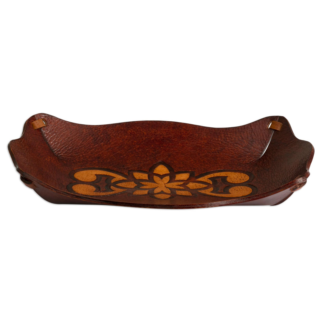 Tooled Leather Rectangular Brown Catchall Plate from Peru - Redwood Gothic