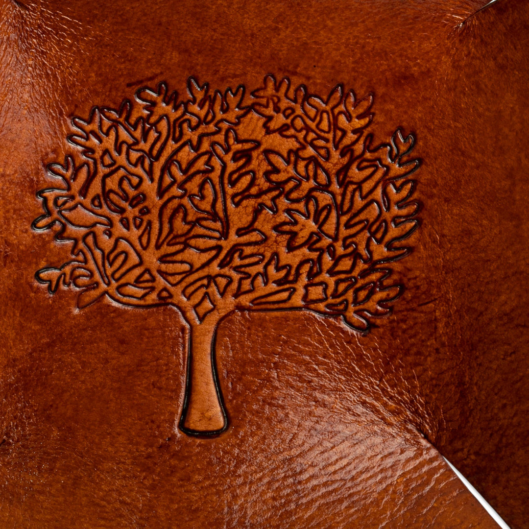 Squared Brown Hand Tooled Leather Catchall from Peru - Sienna Tree