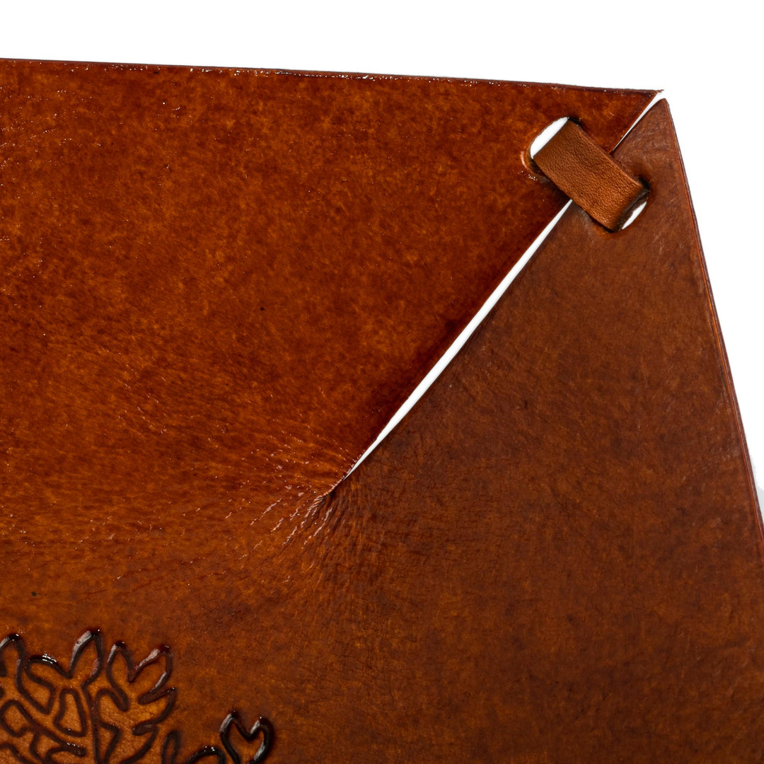 Squared Brown Hand Tooled Leather Catchall from Peru - Sienna Tree