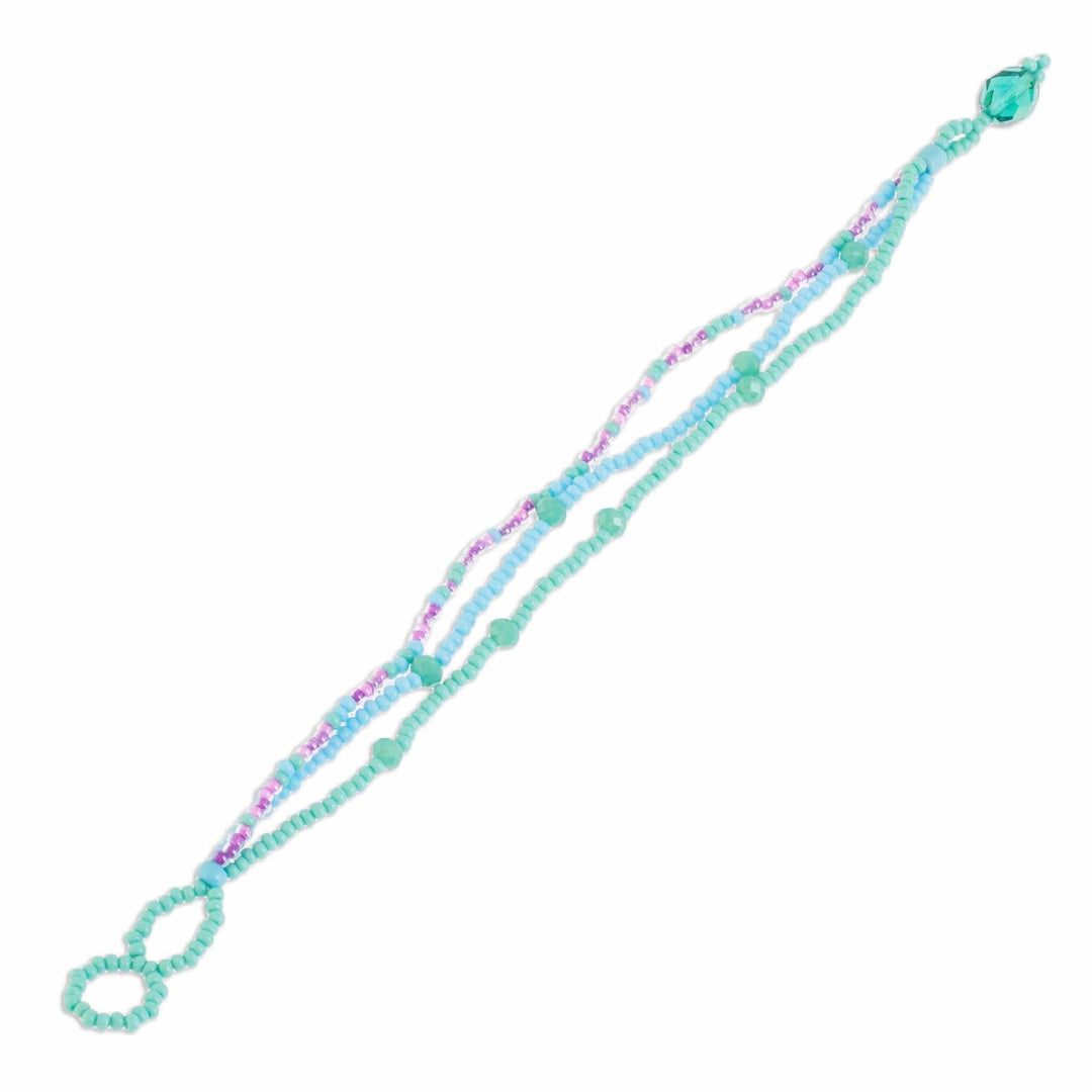 Glass Bead Strand Bracelet in Aqua and Lilac from Guatemala - Lines in Turquoise