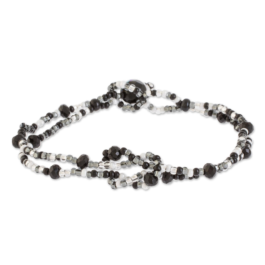Braided Glass Bead Bracelet in Black from Guatemala - Interlaced in Black