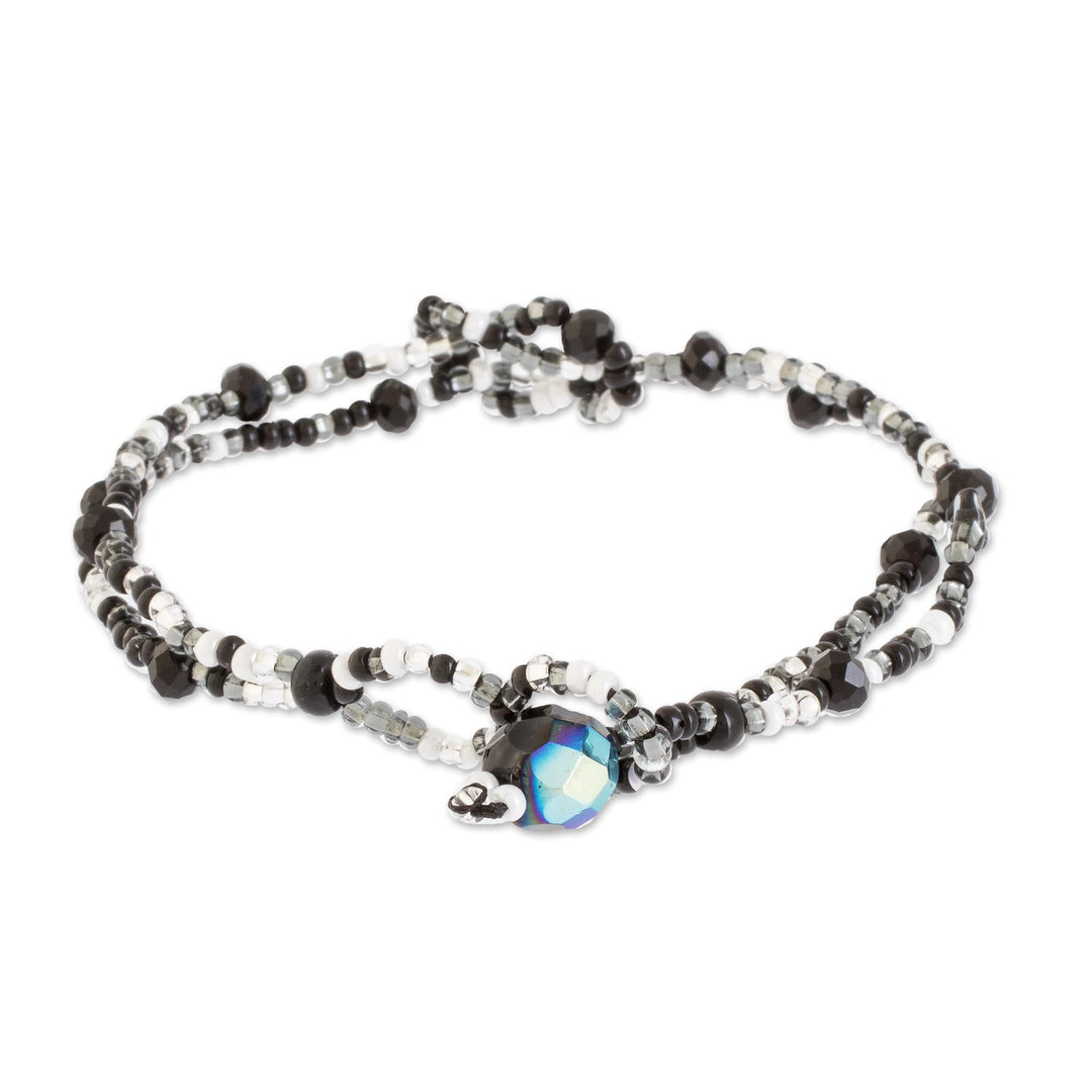 Braided Glass Bead Bracelet in Black from Guatemala - Interlaced in Black