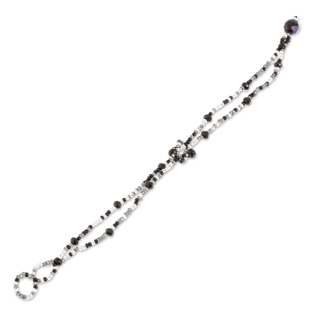 Braided Glass Bead Bracelet in Black from Guatemala - Interlaced in Black