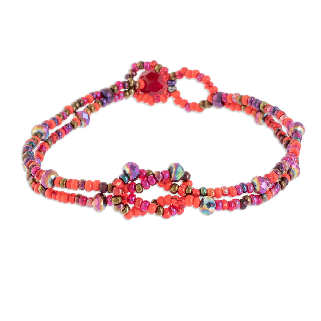 Braided Glass Beaded Bracelet in Red from Guatemala - Interlaced in Red