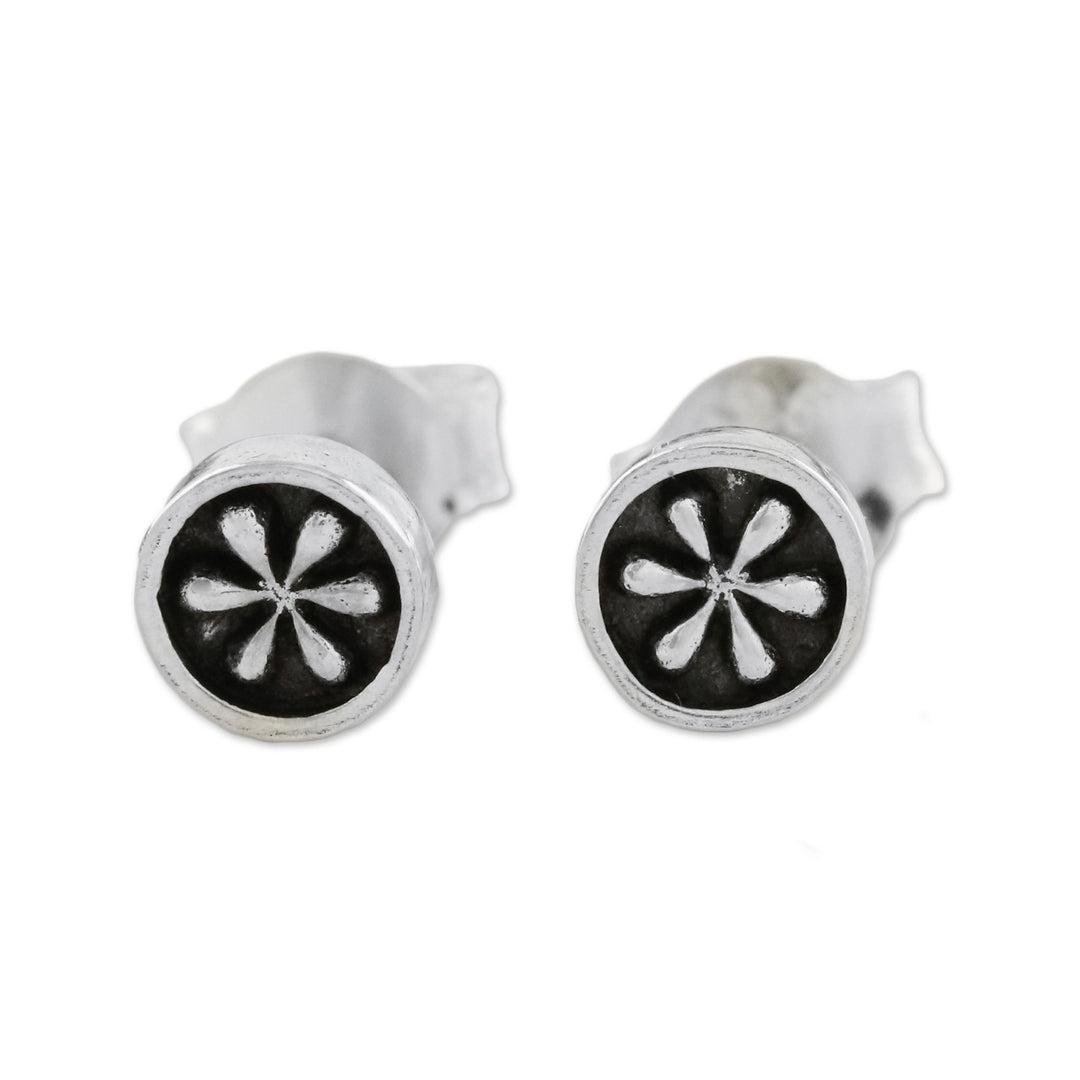 Petite Floral Sterling Silver Stud Earrings from Thailand - Daisy Circles