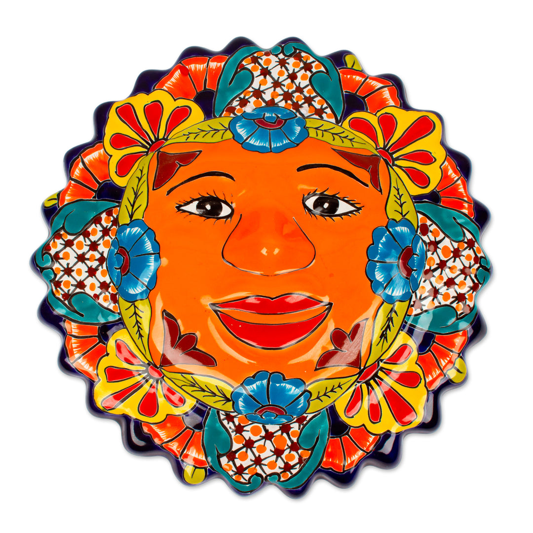 Talavera-Style Sun Wall Plaque from Mexico - Sunshine