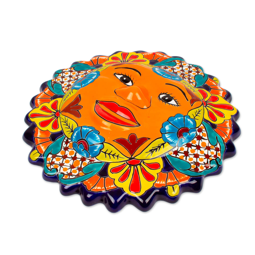 Talavera-Style Sun Wall Plaque from Mexico - Sunshine