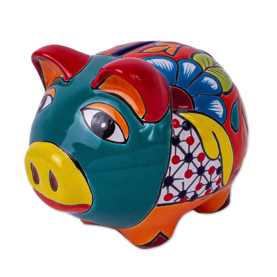 Hand Painted Talavera Style Decorative Accent - Flower Piggy