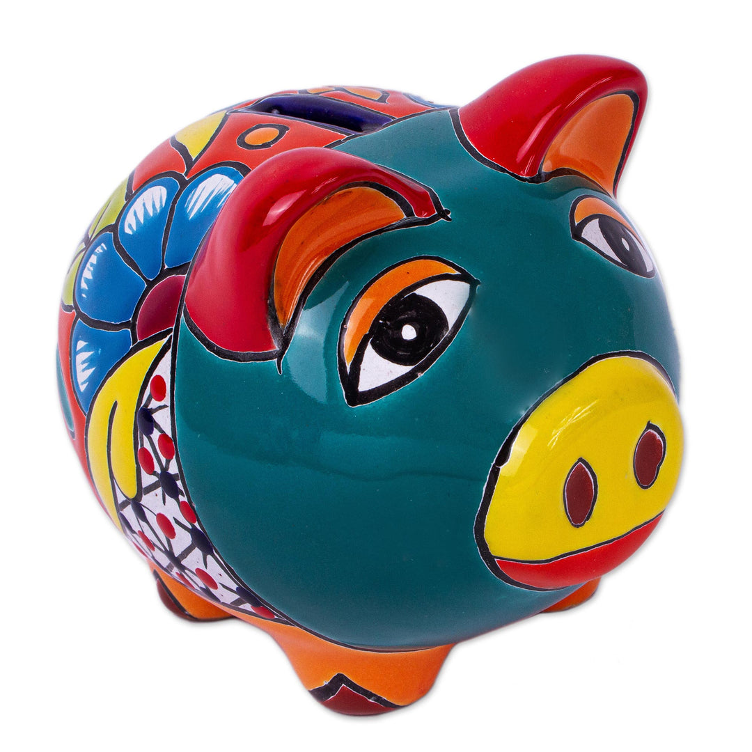 Hand Painted Talavera Style Decorative Accent - Flower Piggy