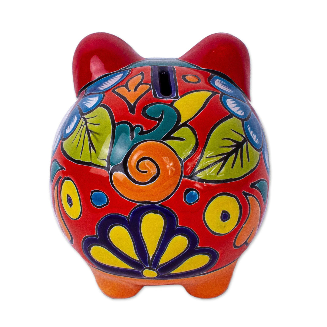 Hand Painted Talavera Style Decorative Accent - Flower Piggy